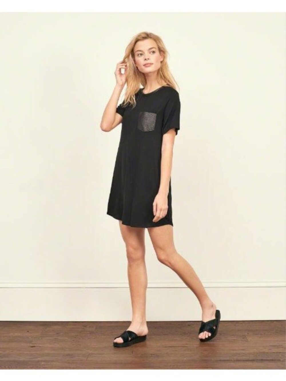 Abercrombie & Fitch Black Knit Leather Pocket T-Shirt Dress